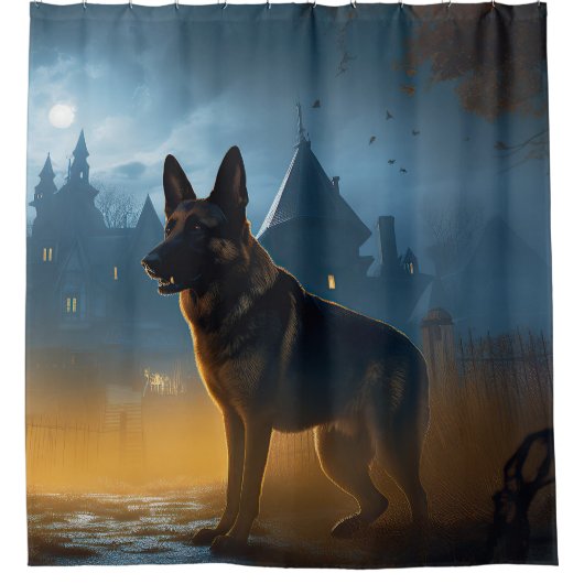 ドイツの羊飼いハロウィーン怖い シャワーカーテン (正面)
