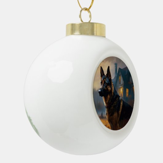 ドイツの羊飼いハロウィーン怖い セラミックボールオーナメント (左)