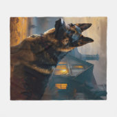 ドイツの羊飼いハロウィーン怖い フリースブランケット (正面(横))