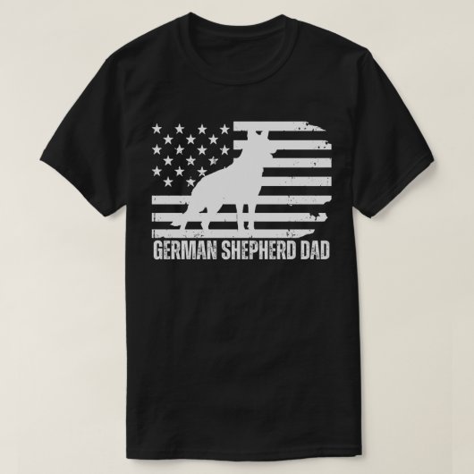 ドイツの羊飼いパパ米国国旗、愛国犬の父 Tシャツ (デザイン正面)