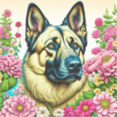 ドイツの羊飼いピンクの花Ai Art シール (正面)