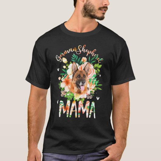 ドイツの羊飼いママの花犬ママ Tシャツ (正面)