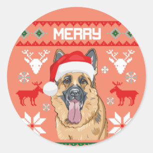 ドイツの羊飼いメリーウーフマススウェートシャツクリスマス ラウンドシール