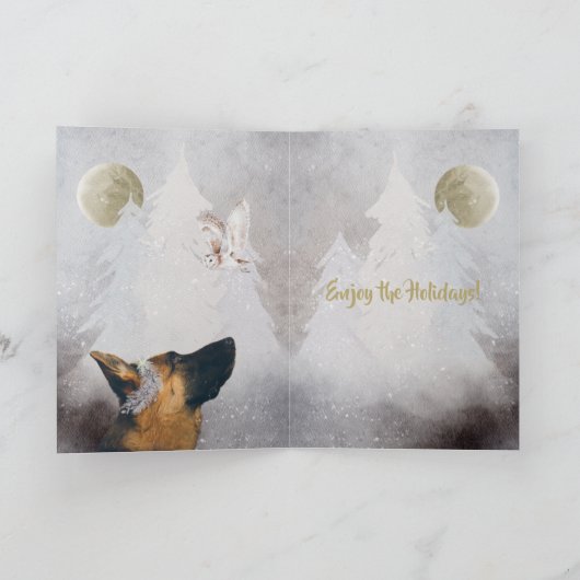 ドイツの羊飼い冬の水の色の風景ウィムシー シーズンカード (内部)