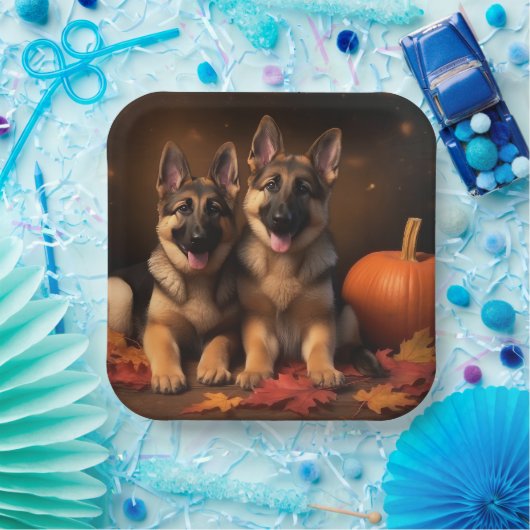 ドイツの羊飼い子犬オータムデライトカボチャ ペーパープレート (パーティー)