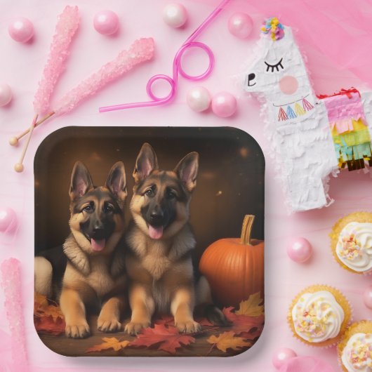 ドイツの羊飼い子犬オータムデライトカボチャ ペーパープレート (パーティー)