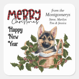 ドイツの羊飼い子犬ホリーバスケットクリスマス スクエアシール