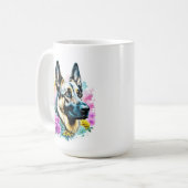 ドイツの羊飼い母ピンクと黄色の花 コーヒーマグカップ (正面左)