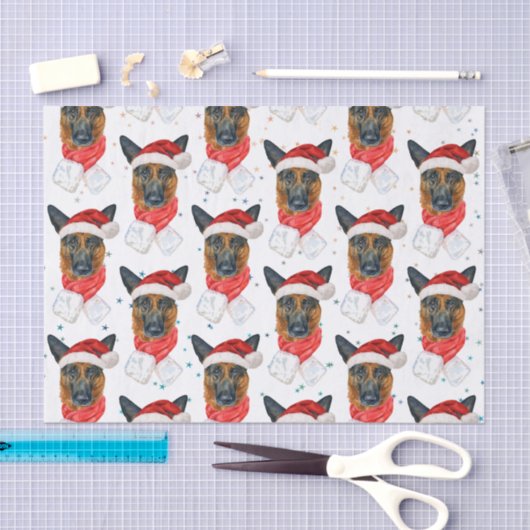 ドイツの羊飼い水彩犬がクリスマスを育てる 薄葉紙 (クラフト)