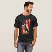 ドイツの羊飼い消防士アメリカ国旗 Tシャツ (正面フル)