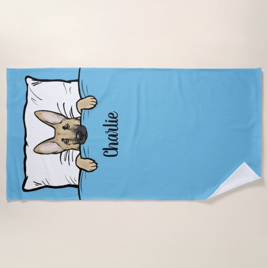 ドイツの羊飼い犬かわいいパーソナライズされた ビーチタオル (正面)