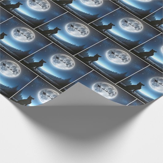 ドイツの羊飼い犬がサンタを見る ラッピングペーパー (角)