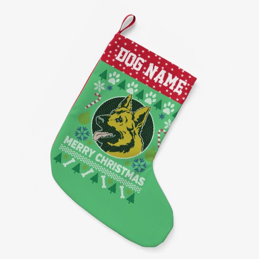 ドイツの羊飼い犬が醜いクリスマスセーターを育てる スモールクリスマスストッキング (正面 (吊り時))