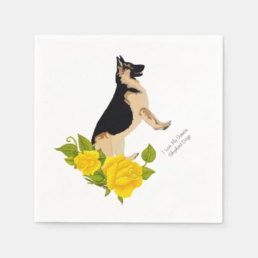 ドイツの羊飼い犬とイエローローズ スタンダードカクテルナプキン (正面)