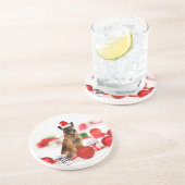 ドイツの羊飼い犬とクリスマスプレゼントSanta Hat コースター (側面)