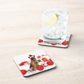 ドイツの羊飼い犬とクリスマスプレゼントSanta Hat コースター (右側)