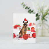 ドイツの羊飼い犬とクリスマスプレゼントSanta Hat シーズンポストカード (スタンド正面)