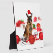 ドイツの羊飼い犬とクリスマスプレゼントSanta Hat フォトプラーク (側面)