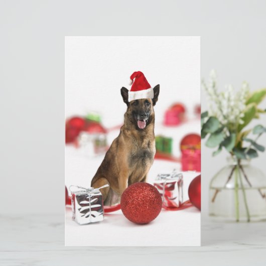 ドイツの羊飼い犬とクリスマスプレゼントSanta Hat 便箋 (スタンド正面)