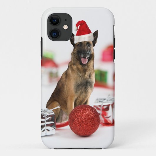ドイツの羊飼い犬とクリスマスプレゼントSanta Hat Case-Mate iPhoneケース (裏面)