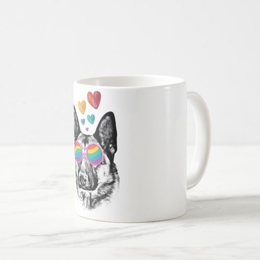 ドイツの羊飼い犬とハートバレンタインデー コーヒーマグカップ (正面右)