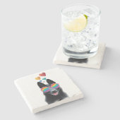 ドイツの羊飼い犬とハートバレンタインデー ストーンコースター (横)