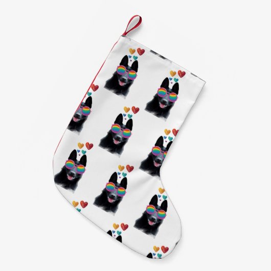ドイツの羊飼い犬とハートバレンタインデー スモールクリスマスストッキング (正面 (吊り時))