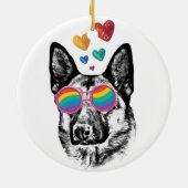 ドイツの羊飼い犬とハートバレンタインデー セラミックオーナメント (裏面)