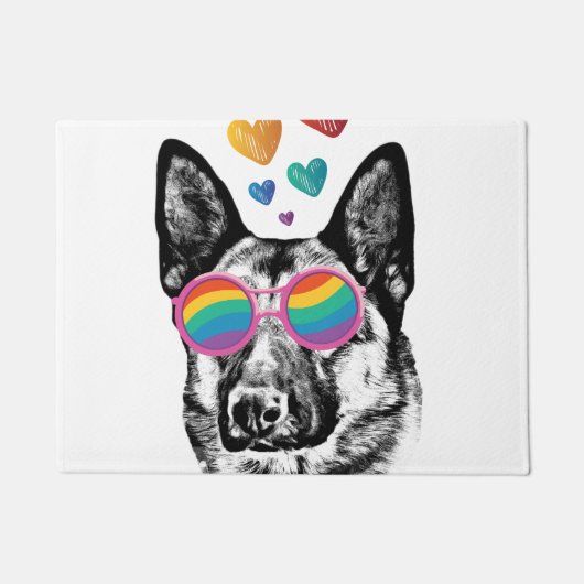 ドイツの羊飼い犬とハートバレンタインデー ドアマット (正面)