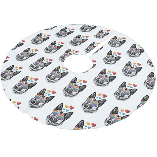 ドイツの羊飼い犬とハートバレンタインデー ブラッシュドポリエステルツリースカート (アングル)