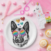 ドイツの羊飼い犬とハートバレンタインデー ペーパープレート (パーティー)