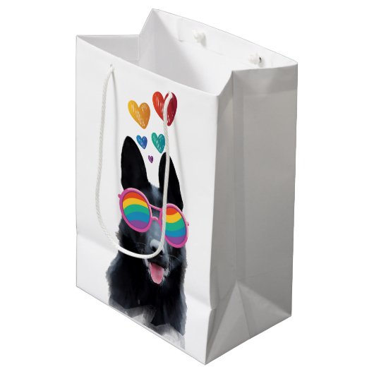 ドイツの羊飼い犬とハートバレンタインデー ミディアムペーパーバッグ (正面アングル)