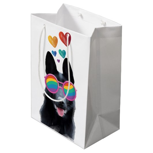 ドイツの羊飼い犬とハートバレンタインデー ミディアムペーパーバッグ (裏面アングル)