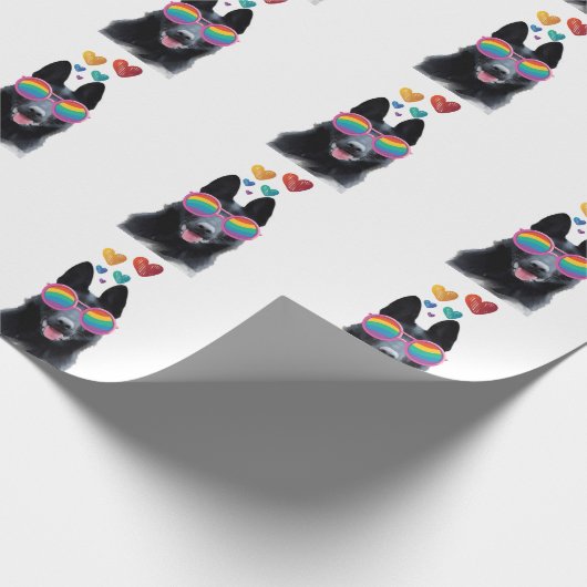 ドイツの羊飼い犬とハートバレンタインデー ラッピングペーパー (角)