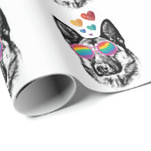 ドイツの羊飼い犬とハートバレンタインデー ラッピングペーパー (ロールコーナー)