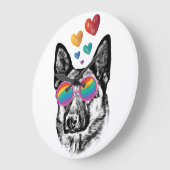 ドイツの羊飼い犬とハートバレンタインデー ラージ壁時計 (傾斜)