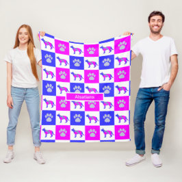 ドイツの羊飼い犬とポープリントホットピンクとブルー フリースブランケット