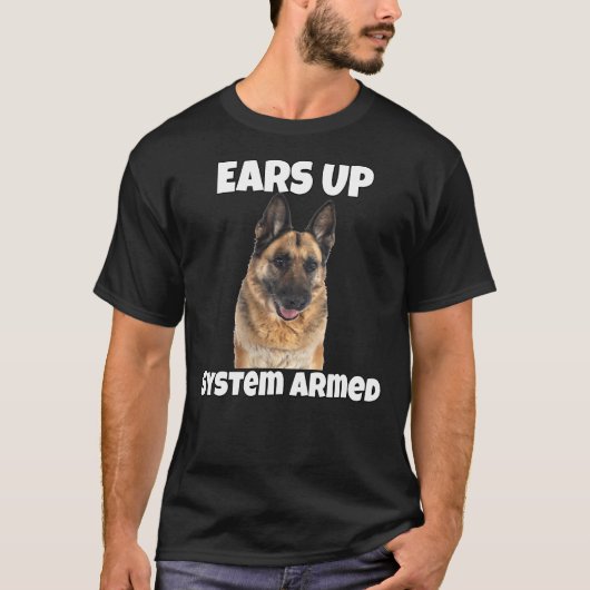 ドイツの羊飼い犬のオーナーが野球3/4寝台に耳を傾ける Tシャツ (正面)