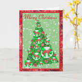 ドイツの羊飼い犬のクリスマスツリーかわいい弓 カード (黄色い花)