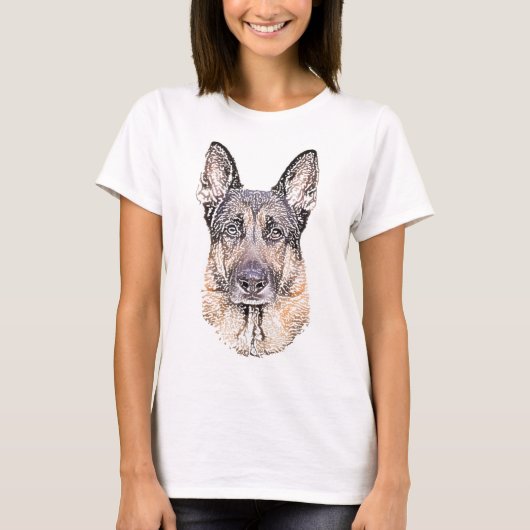 ドイツの羊飼い犬のスケッチされたアートワーク Tシャツ (正面)