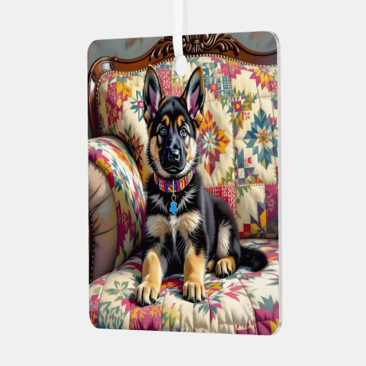 ドイツの羊飼い犬のパーソナライズされたクリスマス メタルオーナメント (正面左)