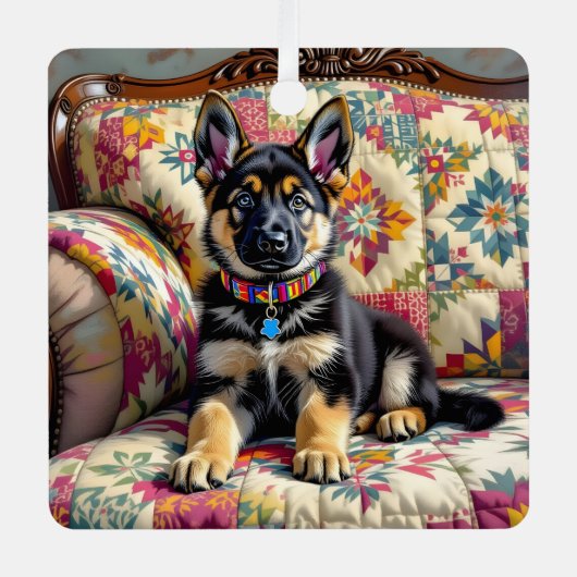 ドイツの羊飼い犬のパーソナライズされたクリスマス メタルオーナメント (正面)