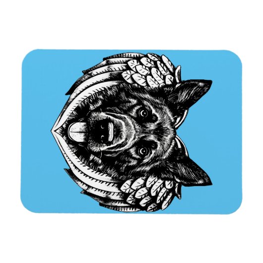 ドイツの羊飼い犬のヘッドアートイラストレーション マグネット (横)