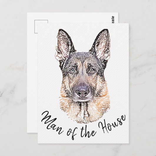 ドイツの羊飼い犬のポートレートスケッチ・アート ポストカード (正面/裏面)