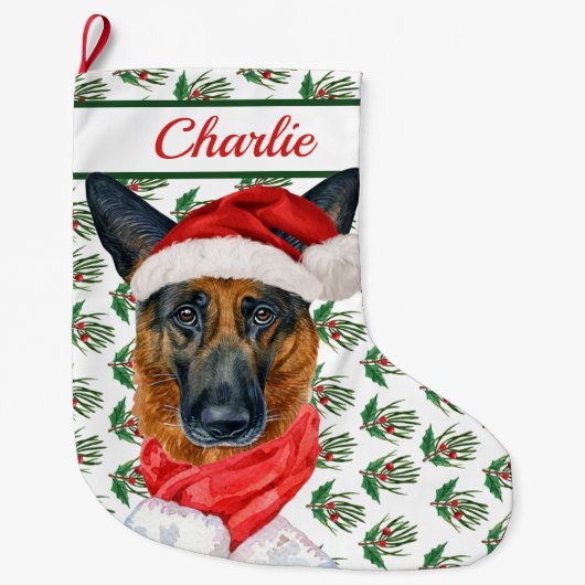 ドイツの羊飼い犬の名前ウォーターの色 ラージクリスマスストッキング (正面)