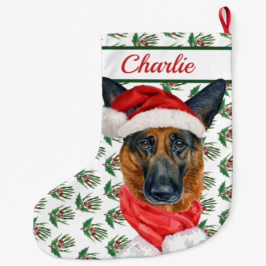 ドイツの羊飼い犬の名前ウォーターの色 ラージクリスマスストッキング (裏面)