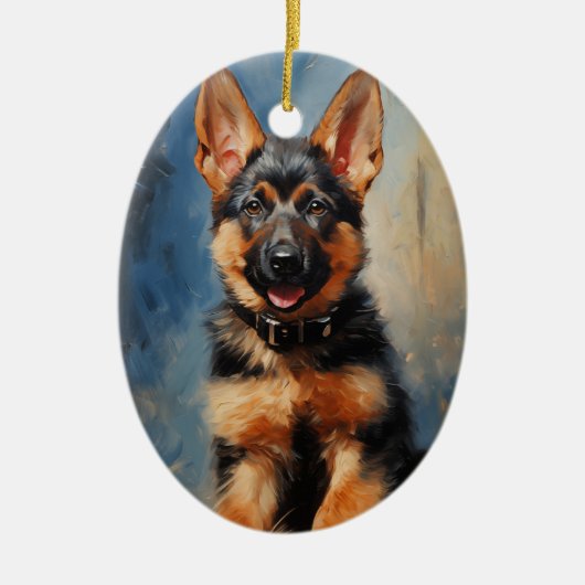 ドイツの羊飼い犬の子犬 セラミックオーナメント (正面)