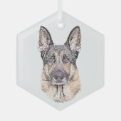 ドイツの羊飼い犬の彩色されたスケッチのポートレート ガラスオーナメント (正面)