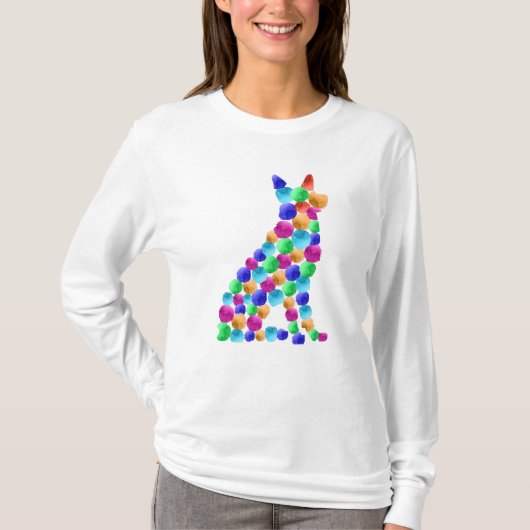 ドイツの羊飼い犬の水絵を描色のドットアート Tシャツ (正面)