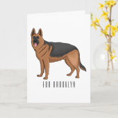 ドイツの羊飼い犬の漫画イラストレーション カード (黄色い花)